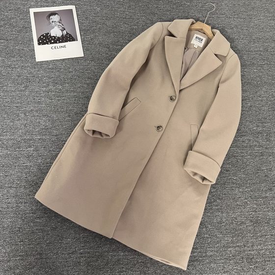 
Foreign trade large-size women's classic woolen coat for women's autumn and winter new loose single-breasted mid-length woolen coat