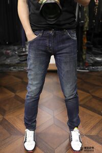 Milan Station European Station Show Style Industrial Inspiration Doing Old, Doing Dirty, Elastic, Slim Fit, Small Feet, Personalized, Trendy Jeans for Men