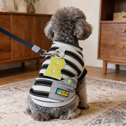 Puppy Clothes Spring Thin Style for Puppies, Summer Outdoor Dog Clothing with Leash Attachment, High-Appearance Striped Two-Legged Outfit for Teddy
