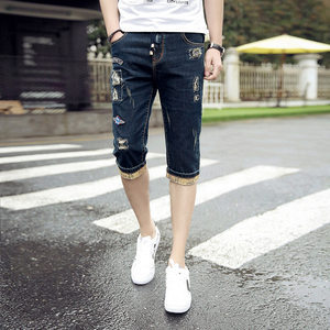 
7-quarter jeans casual ripped shorts for men 2026 summer slim fit small feet breathable men's trendy brand pants