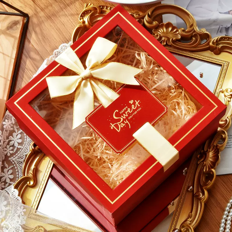 礼盒包装盒正方形小号男生生日礼品盒空盒子高级感红色新年礼物盒-Taobao