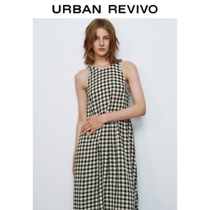 UR2024夏季新款女装复古设计感撞色格纹无袖连衣裙UWU740040