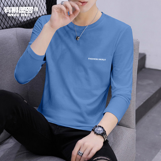 
Spring men's long-sleeved T-shirt men's round neck printed cotton T-shirt slim youth tops bottoming shirt