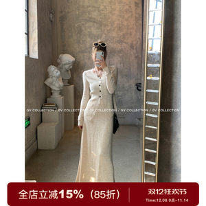 GV Dabei Tea Series Lazy Soft Soft Turn on V -neck Mao Cinger Jacket Straight Casual Skirt Set
