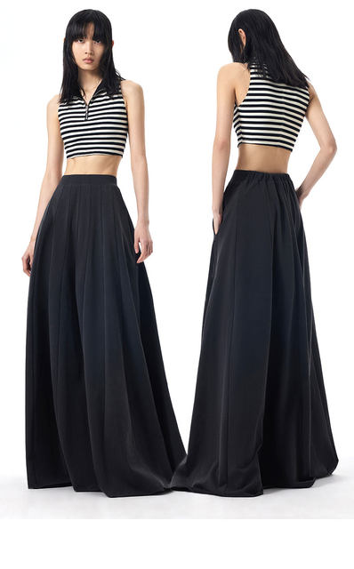 Spring, summer and autumn skirt for women drooping long skirt covering hips with temperament high waist A-line large sway covering flesh black skirt