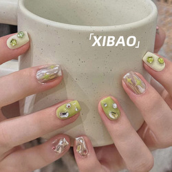 Green Short Wearing Nails Whitening High-end Light Luxury 2023 New Handmade Custom Finished Nail Patch
