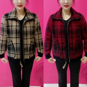 Casual short gold mink velvet thickened jacket warm cardigan