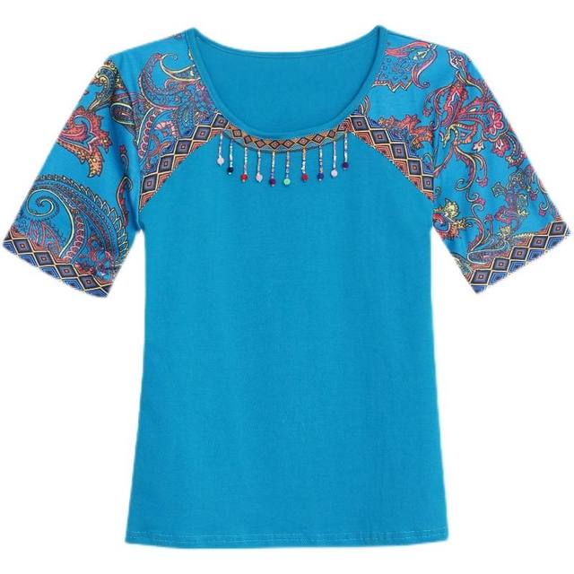Women Ethnic Spring Pure Color Cotton O-Neck Shirt