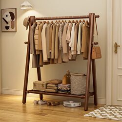All-Solid Wood Floor-Standing Clothes Rack for Bedroom, Home Room Standing Clothes Hanger, Simple Clothes Drying Rack