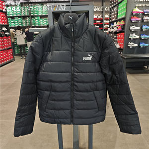 PUMA Puma Men's black back letter print versatile standing collar simple sports warm cotton jacket 672412
