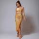 European and American Middle East Speed ​​Golden Shoulder sleeveless folds, high waist split wine club night dress mid -long skirt dress
