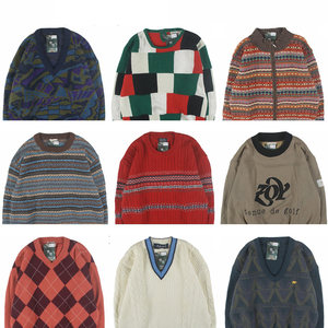 
Vintage vintage solid color wool cardigan V-neck large size Japanese sweater knitted men and women couple college coat 2