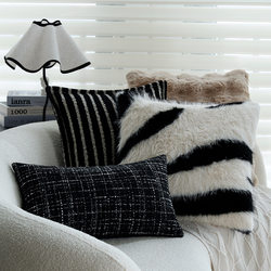 2025 New Modern Minimalist Black and White Pillow, Light Luxury High-End Lumbar Pillow, Fluffy Living Room Sofa Cushion