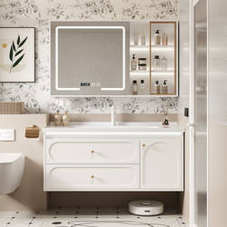 French-Style Light Luxury Bathroom Cabinet Set with Wall-Mounted Ceramic Integrated Basin Washbasin Bathroom Vanity Set