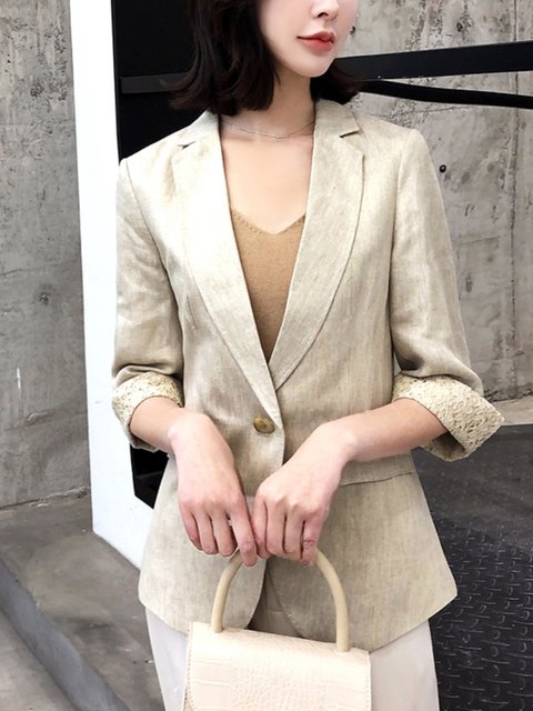 Womens Lapel Zipper Long Sleeve Threaded Slim Suit