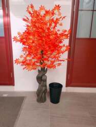 Artificial Plant Potted Red Maple Tree Decoration Plastic Fake Flowers Anti-Realistic Flowers Living Room Ornaments Floor-Standing Fake Bonsai Floral Art