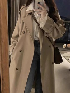 Windbreaker jacket Women's spring and autumn and winter new big size fat sisters high -level sensor khaki color Yinglun style long long coat tide
