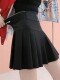 Black pleated short skirt new autumn and winter design sense large size fat girl letters abdomen elastic high waist A-line skirt