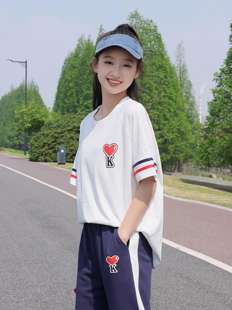 休闲运动t恤少女初中生圆领短袖高中生学生15岁跑步半袖上衣夏装