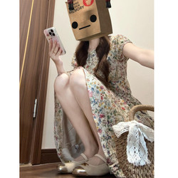 French-Style Short-Sleeved Floral Dress for Women, Summer 2026 New Model, Extremely Beautiful and Stunning, Waist-Cinching, Slimming Long Dress