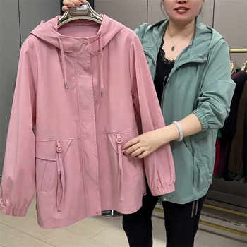 
Spring loose casual belly-covering hooded jacket jacket
