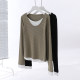 Single original large size women's black V -neck long sleeve t -shirt women's autumn loose and thin inside with two bottom shirts