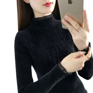 Thickened half-high neck base shirt for women long-sleeved short imitation mink sweater autumn and winter new mid-collar sweater top
