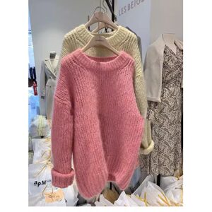 
Korea Dongdaemun 2026 new loose round neck solid color pullover thickened bottoming knitted sweater for women to wear outside