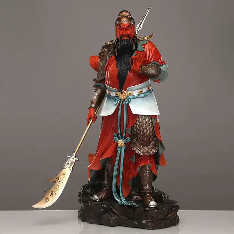 台湾纯铜红衣关公摆件客厅供奉武财神关羽关二爷神像