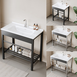 Simple Stainless Steel Stand for Bathroom Sink, Floor-Standing Integrated Ceramic Washbasin for Balcony