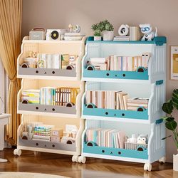 Bookshelf Floor-Standing Storage Rack, Movable Large-Capacity Children's Snack and Toy Organizer, Home Baby Bookcase