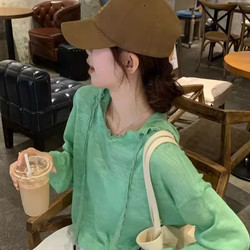 Fashionable Casual Hooded Long-Sleeve Sun-Protective Soft Knit Sweater for Women, Summer Thin Korean-Style Loose Lazy Cover-Up Top