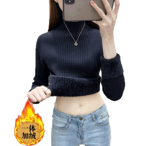 
Winter base shirt top pullover knit sweater half turtle collar inner layer warm integrated velvet plus velvet thickened ladies sweater