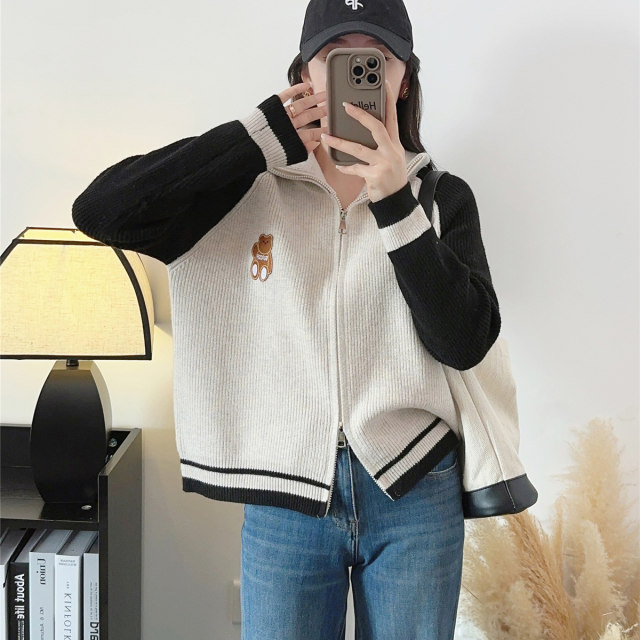 Half turtleneck casual loose casual style sweater women's top coat autumn and winter new Korean style sweater cardigan