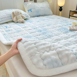 Winter Rabbit Fur Plush Mattress Pad, Soft Mattress Cover, Milk Velvet Quilted Bed Sheet, Tatami Bed Protector