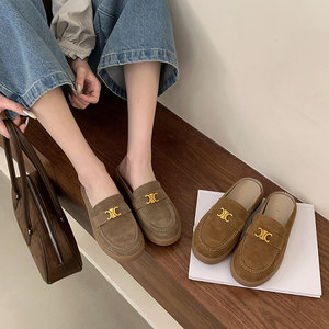 
Thick-soled toe-toe half-flop Birkenstock shoes for women for outer wear 2026 spring and summer new style one-leg British style leather mule shoes for women