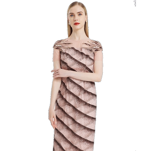 
Adana women's summer light luxury high-waisted beaded mesh print gradient slim dress with a fashionable temperament