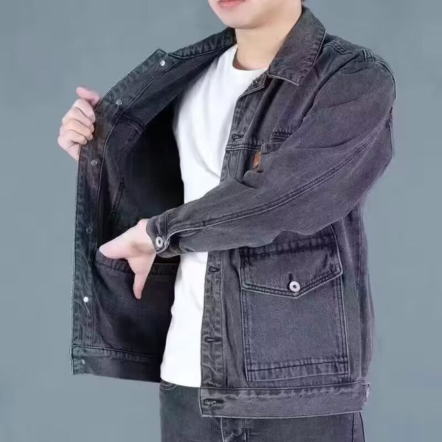 Men ’s dry -worn denim jacket Men's wear -resistant and dirt -resistant labor insurance construction site Top coat plus velvet thickened jacket
