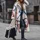New autumn large-size women's clothing European and American style casual loose slim printed windbreaker lapel woolen coat coat
