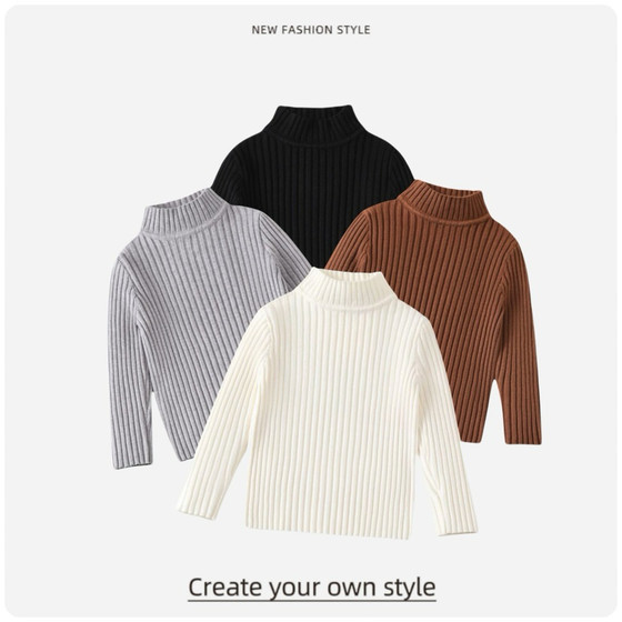 
2024 children's autumn and winter sweater new style for boys and girls, Korean style, solid color base shirt, half turtleneck knitted sweater