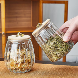 High-End Tea Canister, Household Transparent Glass Storage Jar, Japanese-Style High-Value Sealed Jar, Moisture-Proof Storage Bottle, Storage Jar