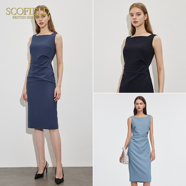 Scofield Women's Advanced Workplace Style Square Neck Dress Blue Simple ...