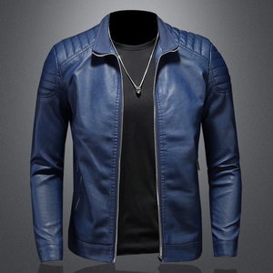 
Men's PU leather jacket with stand collar, trendy Korean style slim and handsome jacket, autumn and winter motorcycle jacket, large size jacket, handsome style