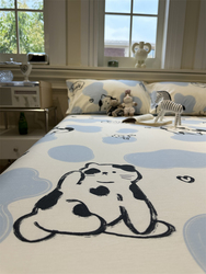 Cartoon Cute Blue Cat Pure Cotton Fitted Sheet Sheet One Piece Cotton Student Dormitory Bedspread Girl 1.35m