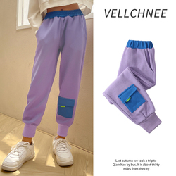 Girls' Pants 2023 New Purple Waffle Trousers Spring Style Warm Middle And Big Children's Trendy Sports Pants Casual Pants