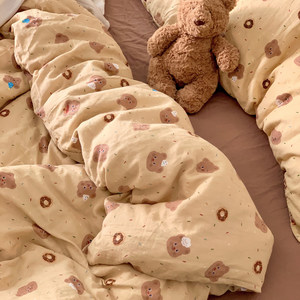 
Class A cartoon cotton aerobic double-layer yarn four-piece set pure cotton maternal and infant grade gauze quilt cover student dormitory three-piece set