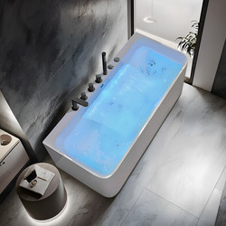 Small Bathtub for Home Use, Acrylic, Adult-Sized, Compact, Seamless, Integrated, Freestanding, Japanese-Style, with Jet Massage, Square, Constant Temperature