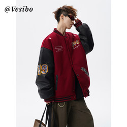 High Street Towel Embroidery Baseball Jacket for Men, Spring Trendy Brand, Color-Blocking Loose Couple's Jacket, Retro Design Versatile Top