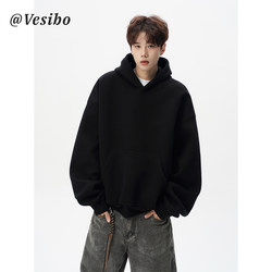 Heavyweight 400g Versatile Hooded Sweatshirt for Men, Winter American High Street Style, Solid Color Short Jacket, Trendy Brand, Loose Fit, Couple Hoodie