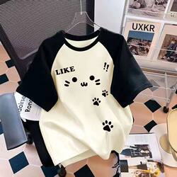Summer 2026 New Style Girls' Cartoon Print Raglan Short-Sleeve T-Shirt, Sweet and Stylish, Versatile Top for Older Children